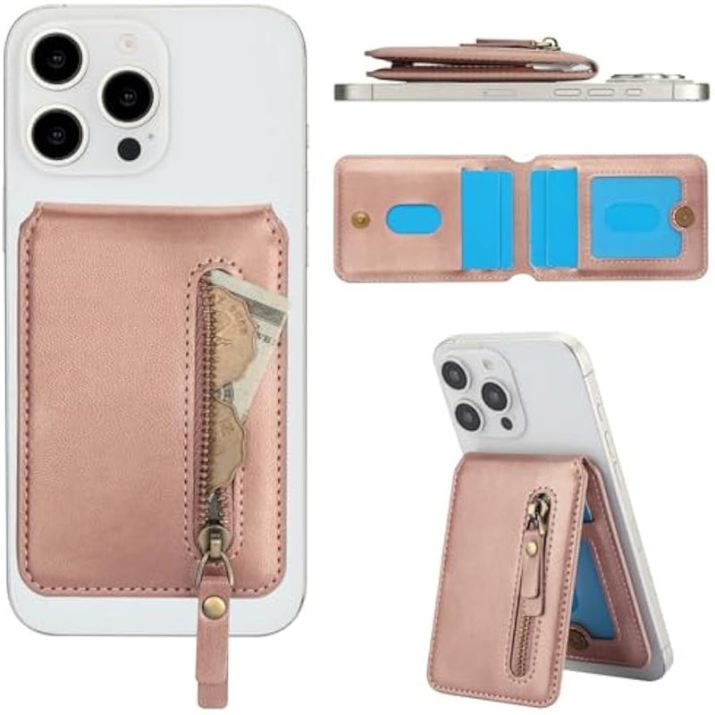 CCSmall Detachable Magnetic Wallet Case for iPhone 16 Pro Max Compatible with MagSafe, PU Leather RFID Barrier Phone Cover Case with Cash Zipper Pocket Card Slots for iPhone 16 Pro Max ZFT Rose Gold - Image 5